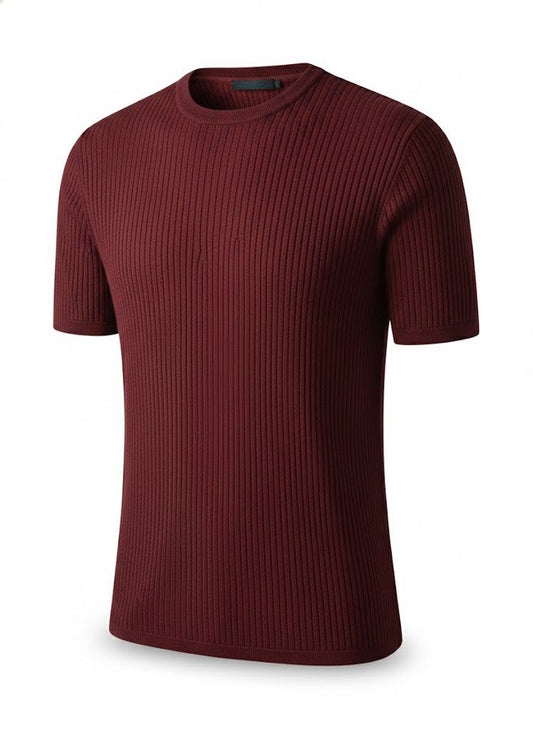Slim Fit Vertical Rib Knit Crewneck