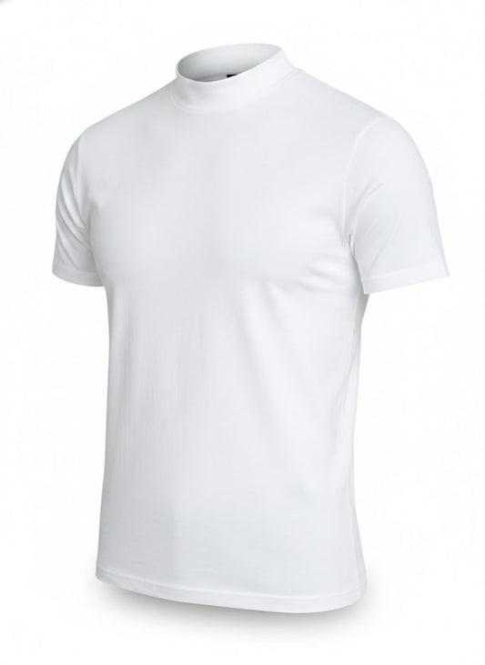 Men's White Short Sleeve Mock Neck Tee