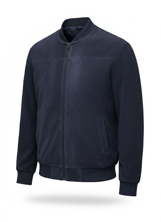 Slim Fit Suede-Texture Zip-Up Bomber