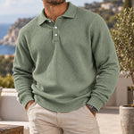 Jack | Waffle Knit Polo Sweater - Sage Green