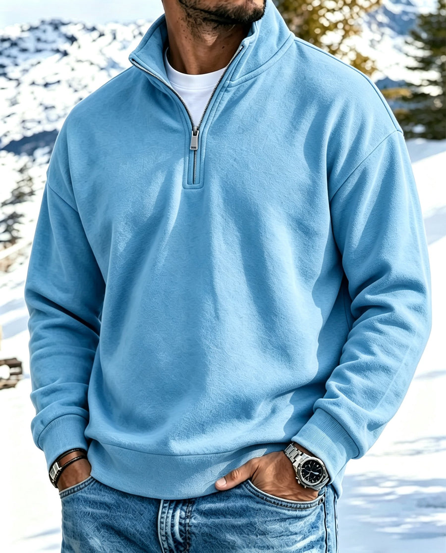 Aspen | Soft Brushed Zip-Neck Pullover - Sky Blue