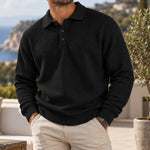 Jack | Waffle Knit Polo Sweater - Black