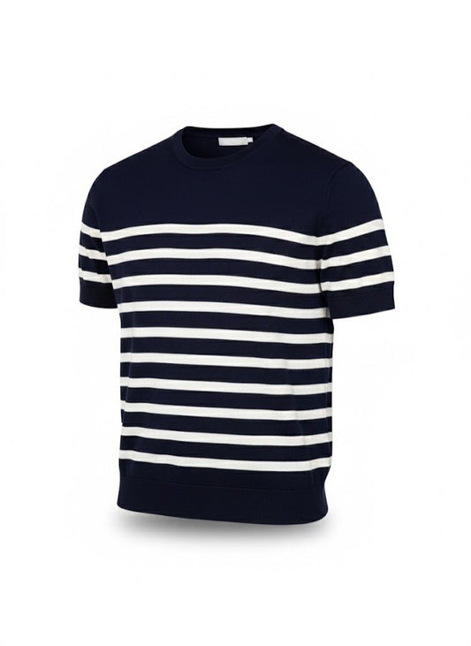 Navy and White Striped Knit Sweater Shirt