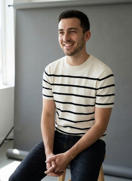 Men's Striped Knit Short Sleeve Crewneck