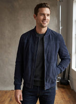 Slim Fit Suede-Texture Zip-Up Bomber