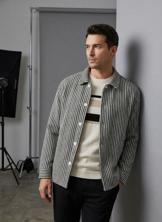 Textured Herringbone Lightweight Overshirt Jacket